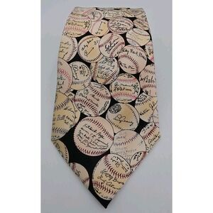 Museum Artifacts Baseballs Signatures 100% Silk Handmade Mens Neck Tie Ivory